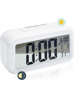 Dijital Çalar Saat Büyük LED Ekranlı Başucu Saati 12/24 Erteleme Gece Lambası, Tarih Takvimli Yatak Odası Ev Ofis Için (Beyaz)