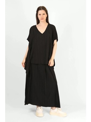 Des Concept Kadın V Yaka Asimetrik Kesim Dokulu Bluz