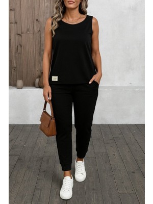 Infivento Kadın Askılı Yuvarlak Yaka Viskon Iki Iplik Bluz ve Eşofman Altı Ikili Takım