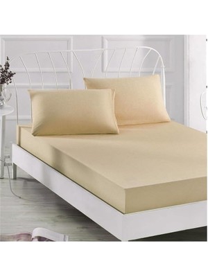 Çift Kişilik Ara Ölçü Sütlü Kahve Penye Lastikli Çarşaf - 140X190