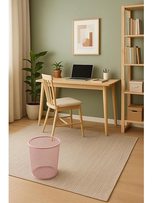 Tam Delikli Metal Fileli Toz Pembe Çöp Kovası - ND-1044