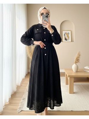 Modamorfo Püskül Detaylı Inci Düğmeli Etekli Takım -Siyah