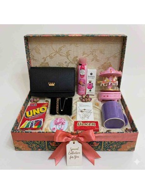OEM Kadın Hediye Kutusu | Çanta, Pembe Atlı Karınca, Takı, Deodorant Parfüm,uno Oyun Kartı Konsept Premium Kadın Hediye Seti Sevgiliye Doğum Günü