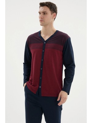 Ang Butik Kocabey DM-26104 V Yaka Boydan Düğmeli Pijama Takımı