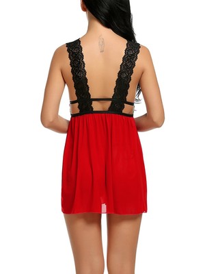 Ang Butik Kadın Kırmızı Dantelli Sırtı Açık Gecelik