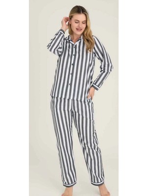Ang Butik Freshness 4007 Kadın Uzun Kol Çizgili Gaffuriye Pijama Takımı