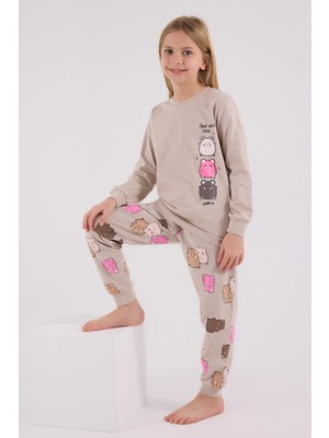 Ang Butik Rolypoly 3704-2 Kız Çocuk Uzun Kol Pijama Takım