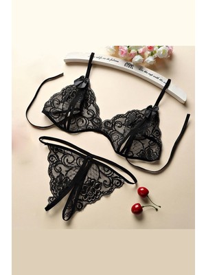 Ang Butik Kadın Siyah Dantelli Sütyen Külot Takımı
