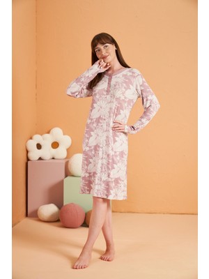 Ang Butik Pjs 28019 Kadın Uzun Kol Desenli Gecelik
