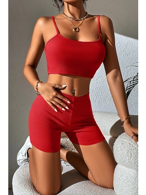 Ang Butik Kadın Kırmızı Şortlu Kaşkorse Gecelik Takım