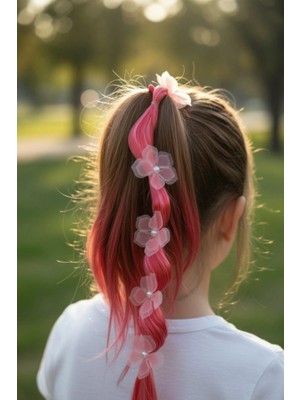 Kırmızı Renk Çiçek Figürlü Saç Detaylı Lastik Toka