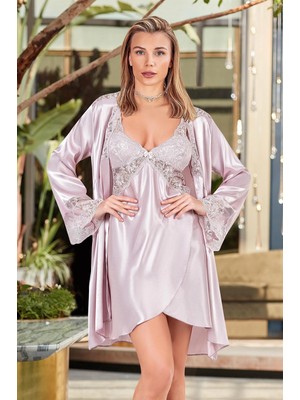 Ang Butik Nurteks 5344 Kadın Saten Gecelik ve Sabahlık Takımı