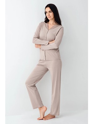 Ang Butik Pierre Cardin 9116-S Kadın Önü Düğmeli  Pijama Takımı