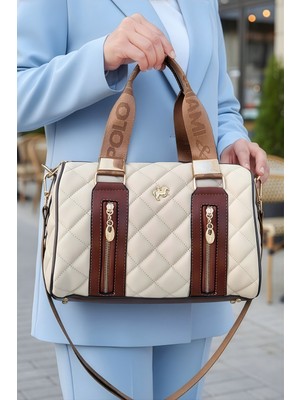 Polo Club Kadın Kaptione Desenli Silindir Model Uzun Çapraz Askılı El & Omuz Çantası (31X22 Cm)