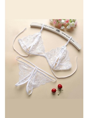 Ang Butik Kadın Beyaz Dantelli Sütyen Külot Takımı
