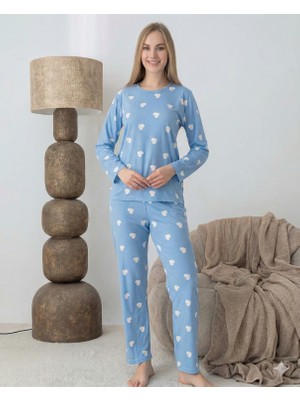 Ang Butik Lindros 0440 Kadın Süet Uzun Kol Pijama Takımı