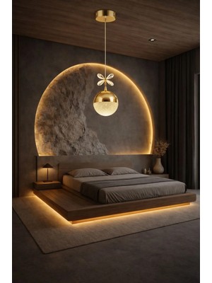 Aura Lighting Aura Lıghtıng Tekli Şeker Top Sarkıt Gold 3 Renk LED Modern Avize (Beyaz Sarı Günışığı)