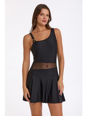 Ang Butik Argento 0571-3001 Kadın Tül Detay Elbiseli Mayo