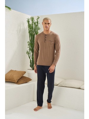 Ang Butik Kocabey 9220 Erkek Midi Yaka Uzun Kol Pijama Takım