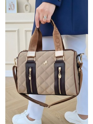 Polo Club Kadın Kaptione Desenli Silindir Model Uzun Çapraz Askılı El & Omuz Çantası (31X22 Cm)