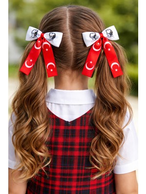 Laria 23 Nisan 29 Ekim Atatürk ve Türk Bayrak Baskılı 2'li Okul Saç Tokası