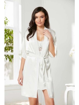 Ang Butik Pierre Cardin 4045 Kadife Saten Dantelli Gecelik ve Sabahlık Takımı