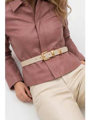 Milleniva Asimetrik Gold Köprülü Ekru Kadın Bel Kemeri