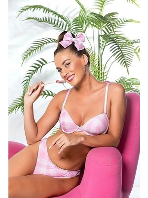 Ang Butik Gallipoli 32081 Ekose Desenli Hafif Destekli Sütyen ve Slip Takım