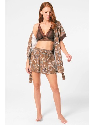 Ang Butik Anıl 5799 Bayan Sabahlık, Bralet ve Şort Takım