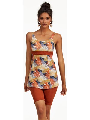 Ang Butik Argento 0551-9165 Yaprak Desenli Yarı Kapalı Taytlı Tankini