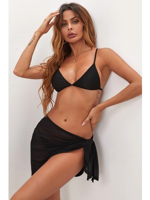 Ang Butik Kadın Siyah Transparan Belden Bağlamalı Pareo