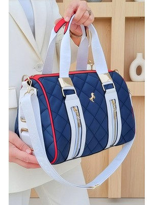 Polo Club Kadın Kaptione Desenli Silindir Model Uzun Çapraz Askılı El & Omuz Çantası (31X22 Cm)