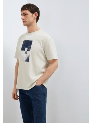 Mavi Baskılı Bej Tişört 0613601-70144