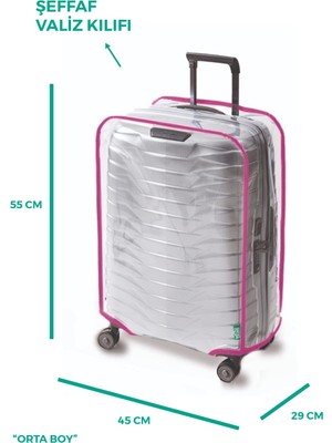 Trink Çanta Şeffaf Valiz Kılıfı Ve Bavul Koruyucu Kılıf Renkli Biye ORTA * PEMBE *