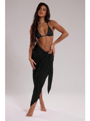 Ang Butik Kadın Siyah Bodrum Stili Bağlama Detaylı 150X75 Pareo