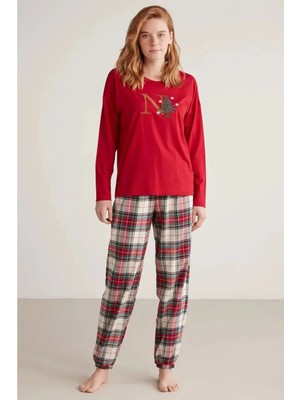 Ang Butik Nautıca W606 Kadın Uzun Kollu Ekoseli Pijama Takımı