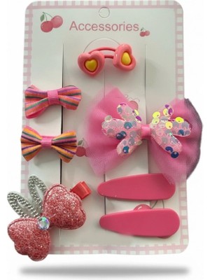 Pembe Renk Kurdele Figürlü Lastik, Yan Toka Set