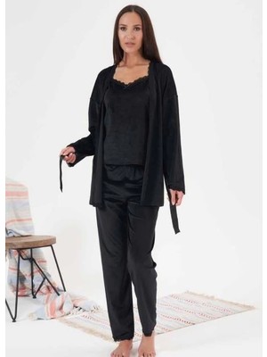 Ang Butik Estiva 24397 Bayan Kadife 3'lü Pijama Takım