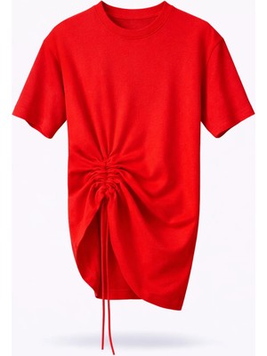 5in1Canpolat Kırmızı Önü Büzgülü Tişört 261025