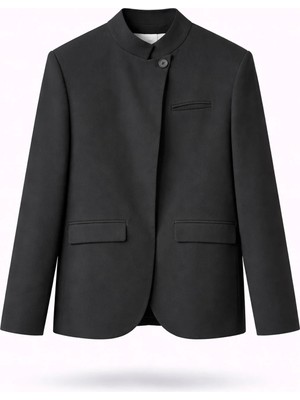 5in1Canpolat Siyah Asimetrik Kesim Blazer Ceket