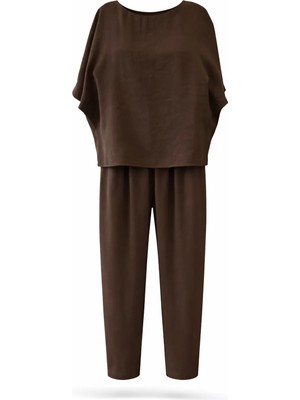 5in1Canpolat Kahverengi Bluz Pantolon Takım 11601