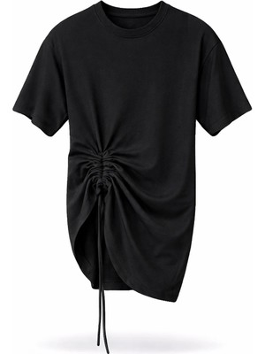 5in1Canpolat Siyah Önü Büzgülü Tişört 261025