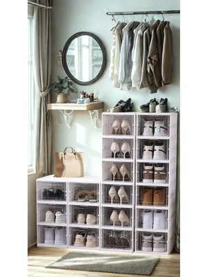 Samelia Şeffaf Kapaklı Katlanabilir Beyaz Ayakkabı Düzenleyici Kutu