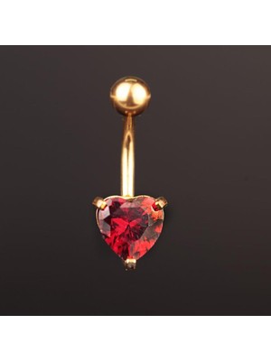 Rupen Kraft Zirkon Tek Taşlı Kalp Model Göbek Piercingi Kalpli Göbek Piercingi