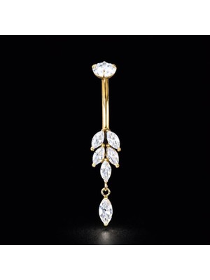Rupen Kraft 5 Markiz Zirkon Taşlı Sallantılı Işıl Işıl Yaprak Model Göbek Piercingi