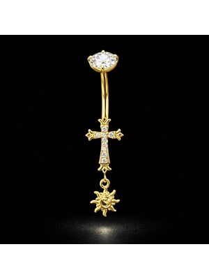 Rupen Kraft Haç Sallantı Göbek Piercing Güneş Piercing Zirkon Altın Göbek Piercing