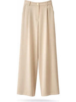 5in1Canpolat Bej Gold Düğmeli Palazzo Pantolon 05205