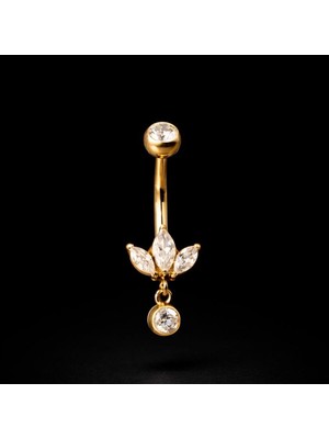 Rupen Kraft Üç Markiz Sallantı Zirkon Taşlı Göbek Piercingi Yaprak Model Göbek Piercingi