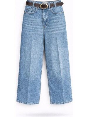 5in1Canpolat Mavi Kemerli Flare Jean