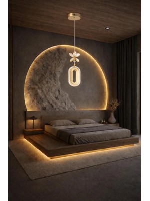 Aura Lighting Aura Lıghtıng Gold Elips Sarkıt 3 Renk LED Modern Mutfak/antre/hol Avize (Beyaz Sarı Günışığı)